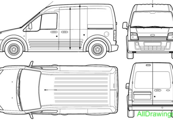 Ford Transit Connect (2005) - drawings (drawings) of the car